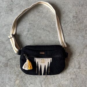 Roxy Black and Cream Crossbody Bag with Tassel